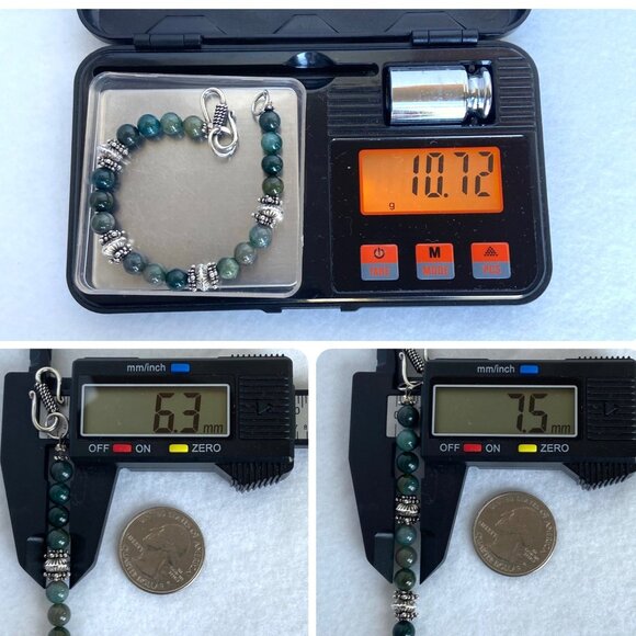 Sterling Silver 925 Round Green Moss Agate Beaded Bracelet Sz 6.75" - Picture 11 of 16